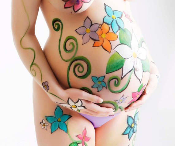 Pregnant Body Painting Flowers