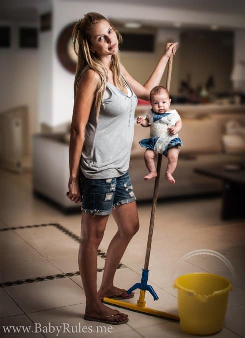 Parenting Photos 8 - Mopping with Baby