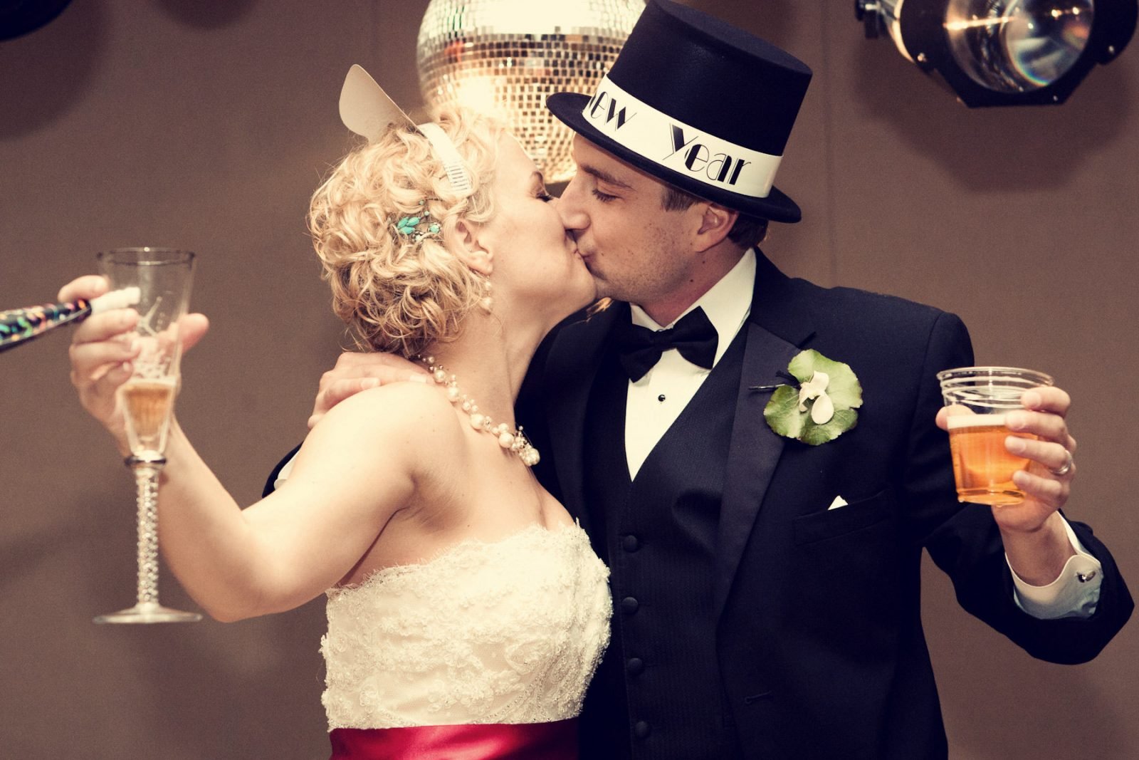 Romantic Kiss for New Years Eve Party Vintage