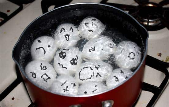 Funny Eggs 18 boiling together