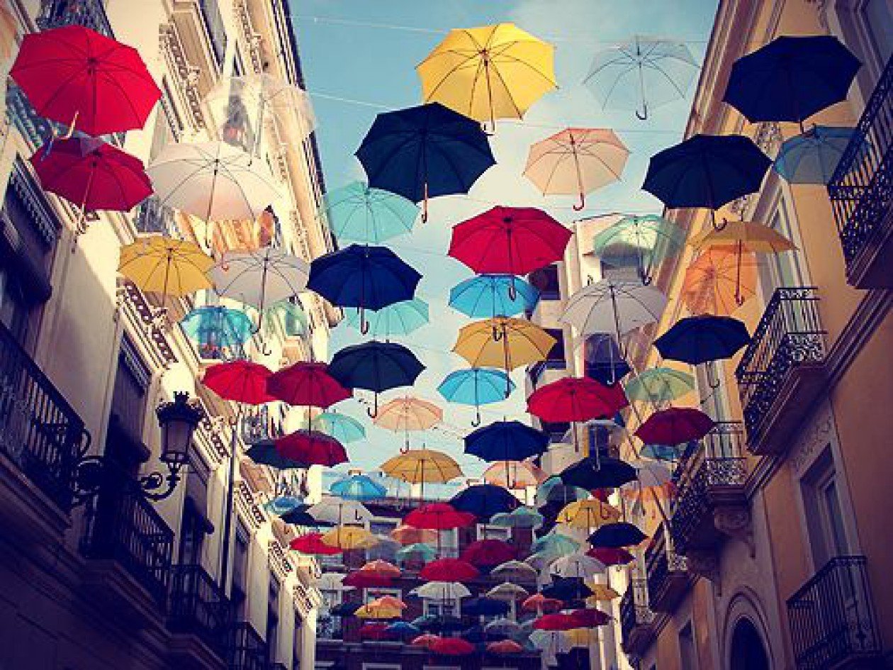 Flying Colorful Umbrellas