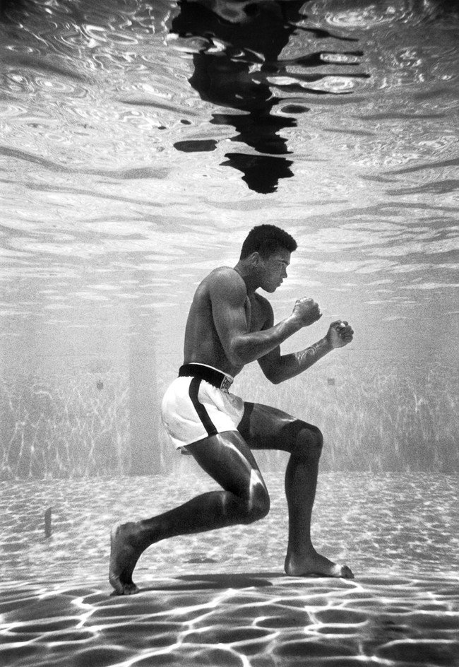 Muhammad Ali, then still Cassius Clay, training in a pool at the Sir John Hotel in Miami. [1961] Young Celebrity