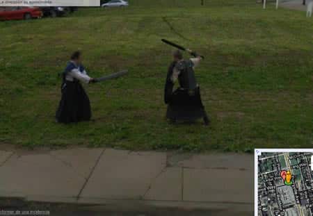 This fight was planned, though by artist Ben Kingsley and Robin Hewlett Google Street Surprises