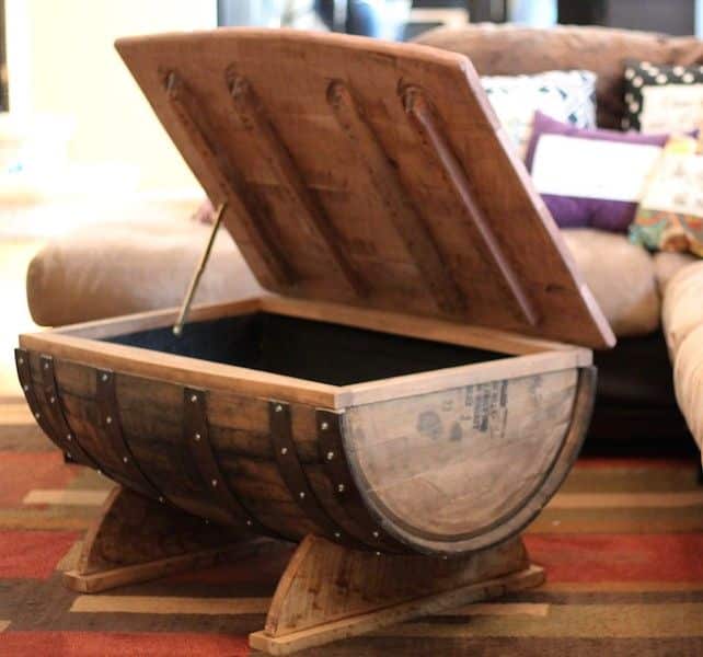 Whiskey barrel coffee table with storage Upcycling