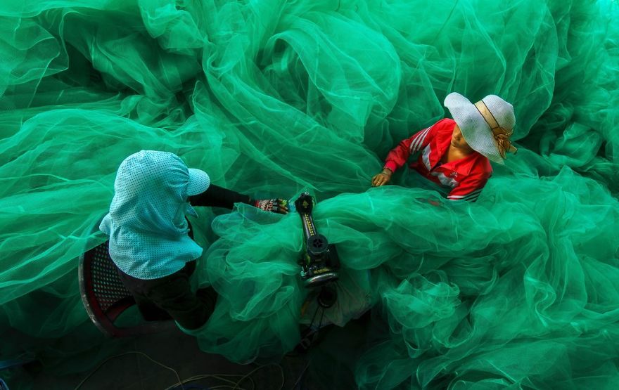 Women Of A Small Village Near Vinh Hy Bay, Vietnam, Sew A Fishing Net While Their Husbands Fish, Vinh Hy Bay, Ninh Thuan, Vietnam Photo Contest