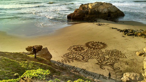 Sand art on beach proposal Wedding Proposal