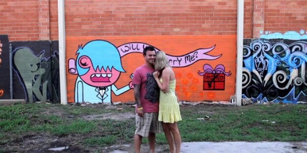 Proposal with a wall paint Wedding Proposal