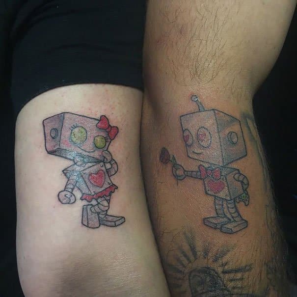 Robotic love Couple Tattoos