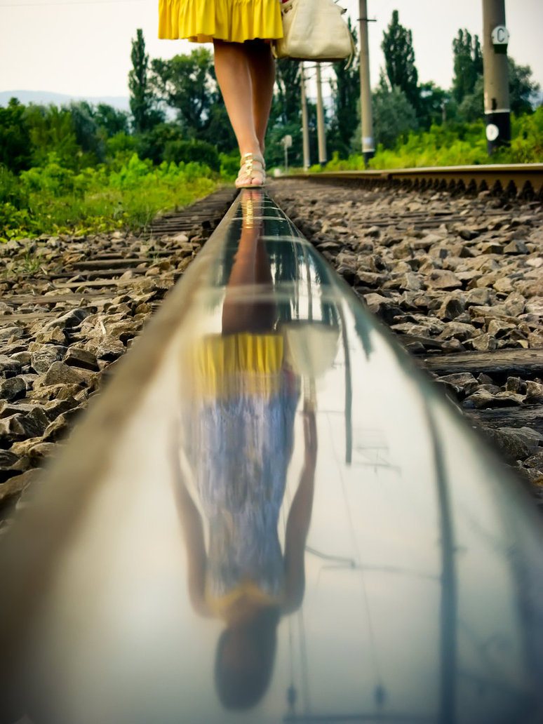 Train Line Walking Water Reflections
