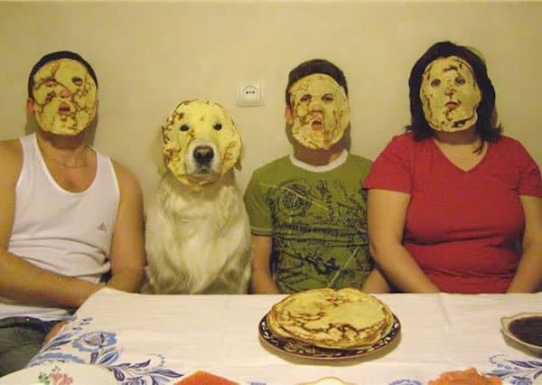pancake faces, family portrait Pet and Owners