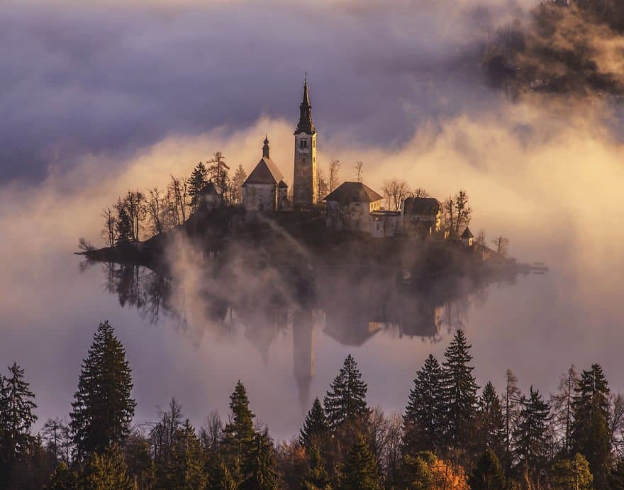 Misty Morning Lake Bled of Slovenia