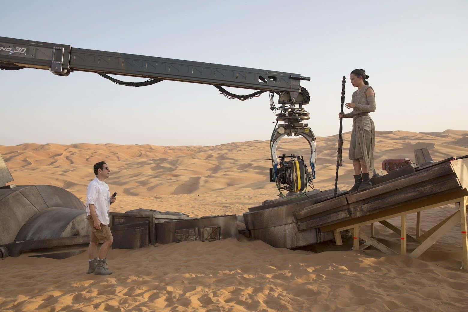 Star Wars VII The Force Awakens 13 - JJ Abrams and Daisy Ridley on set
