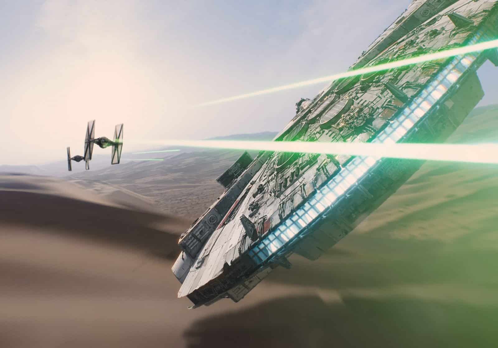 Star Wars VII The Force Awakens 42 - The Millennium Falcon battle with TIE fighters