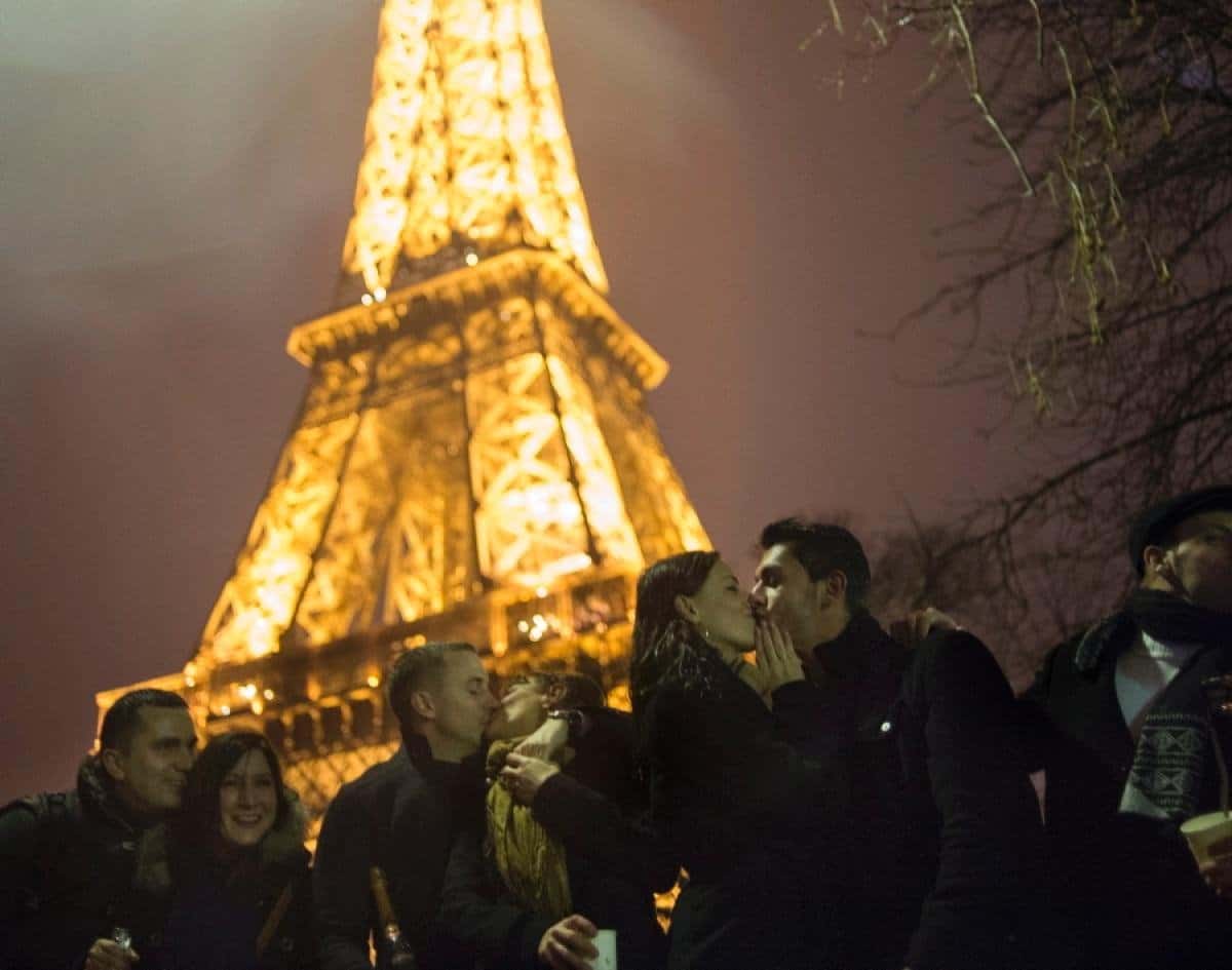 Romantic Kiss for New Years Eve in Paris